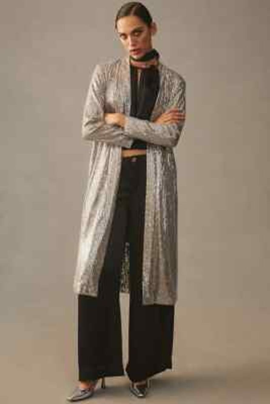 Mare Mare x Anthropologie Silver Sequin Cardigan Duster, Large